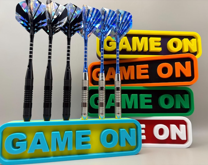 6-Slot Darts Stand: Custom Colors, Wall Mountable "GAME ON" Dart Holder