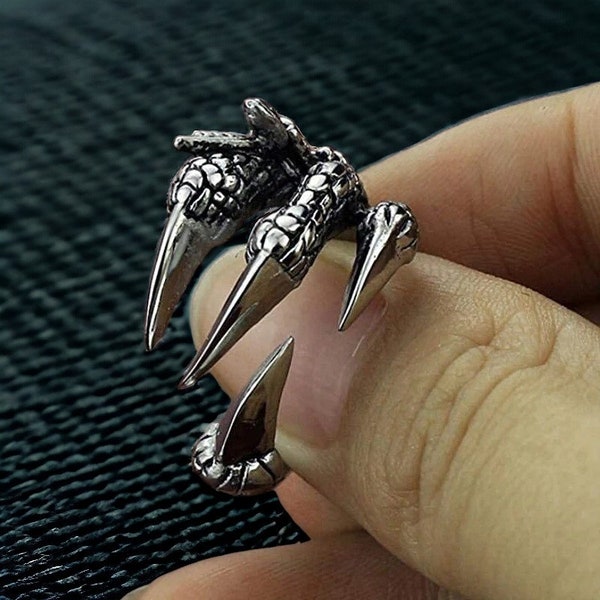 Eagle Claw Handmade Ring | Dragon Claw Adjustable Ring, Gothic Punk Silver Stainless Steel Ring, Finger Claw Ring, Gothic Gift, Punk Gift