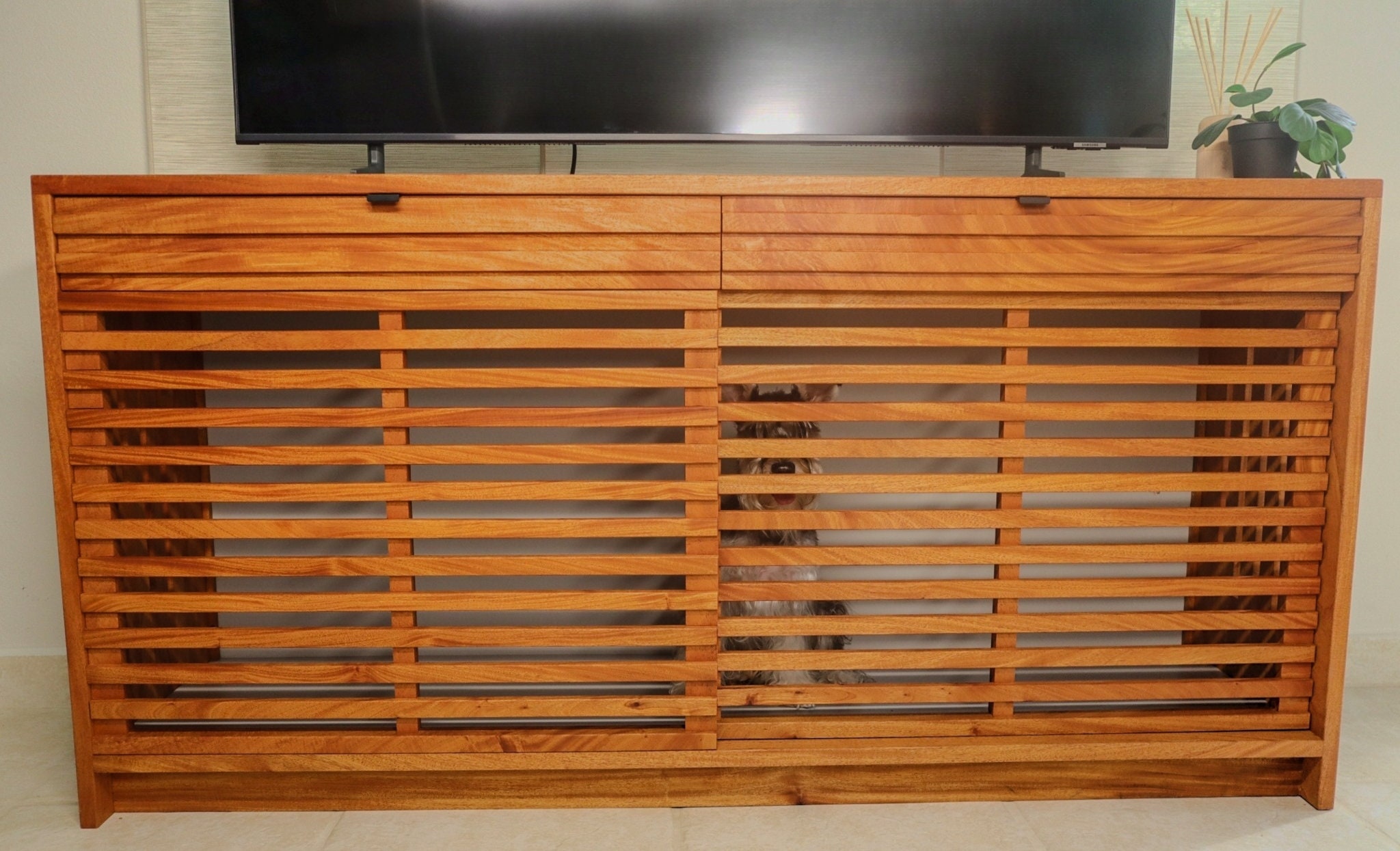 Modern Dog Crate Credenza, Made With Local Hardwood - Etsy - Ammon Denton Storage Bench Credenza With Dog Crate.