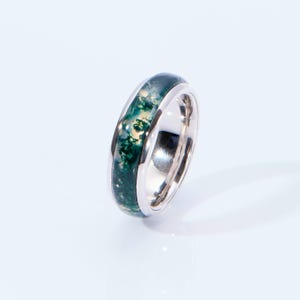 5mm Moss Agate Wedding Band | 925 Sterling Silver Nature-Inspired Ring | Organic Textured Bridal Jewelry | Unzip Ring | Rotatable Ring