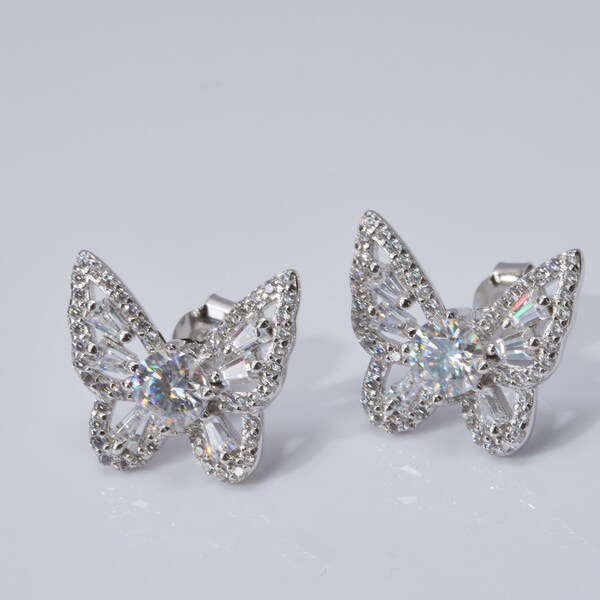 0.5 CT Moissanite Butterfly Earrings | 925 Sterling Silver | Sparkling Stud Jewelry | Elegant Gift | Mother' s Day Gift