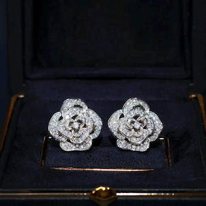 Silver Moissanite Camellia Stud Earrings - Beauty for Sophisticated Individuals - Perfect for Everyday Wear and Special Celebrations