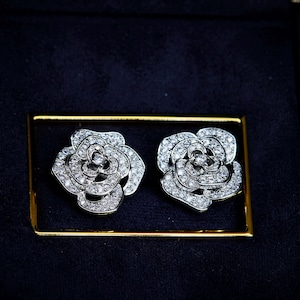 Camellia Moissanite Earrings | Elegant Floral Stud Jewelry | Mother’s Day Gift for Mom | Last Minute Gift For Wife | Minimalist Jewelry