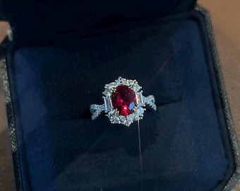 Handcrafted Sterling Silver Ruby Halo Ring - Elegant Statement Jewelry
