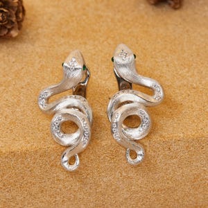 925 Sterling Silver Snake Earrings, Serpent Hoop Earrings with Green Eyes, Gothic Punk Jewelry, Unique Statement Earrings, Gift for Her