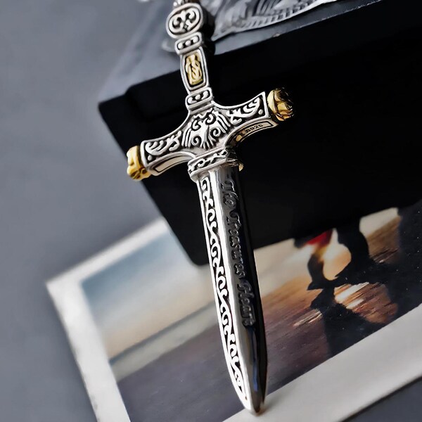 Italian made 925 sterling silver CROSS SWORD PENDANT