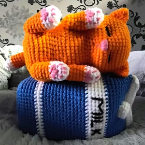 Kitty's Dairy Nap Häkelanleitung - Tief genäht - Milchbox & Katze Amigurumi Plüschtier - PDF Digital Download
