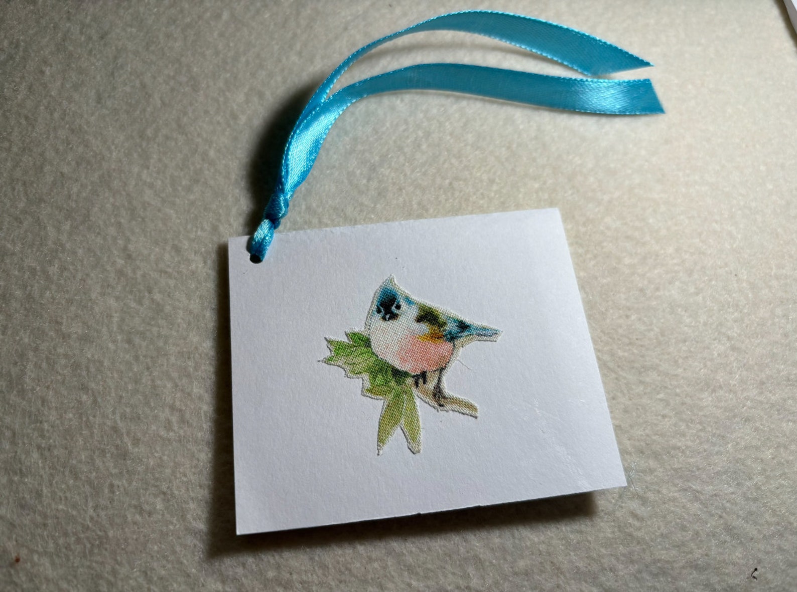 Fabric Bird Embellished Gift Tags With Ribbon. Blank Inside. Pack of 6 ...