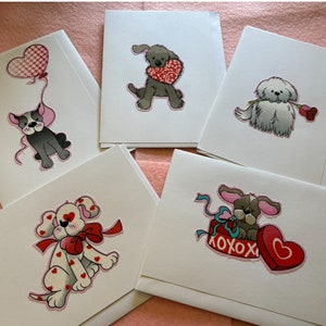 Tarjetas de amor para cachorros de San Valentín hechas a mano (interior en blanco). Para niños, amigos, familiares, amantes de los perros, Galentine's, con cachorros de tela táctil.