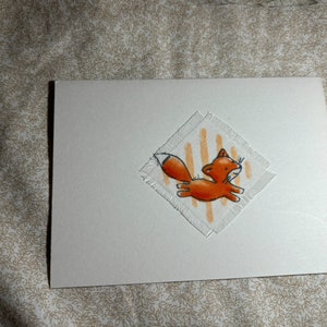 Cartes vierges pour bébés/bambins sur le thème des animaux de la forêt avec des renards et des hérissons en tissu. Pour des cadeaux de bébé, des invitations à une baby shower, un anniversaire de tout-petit