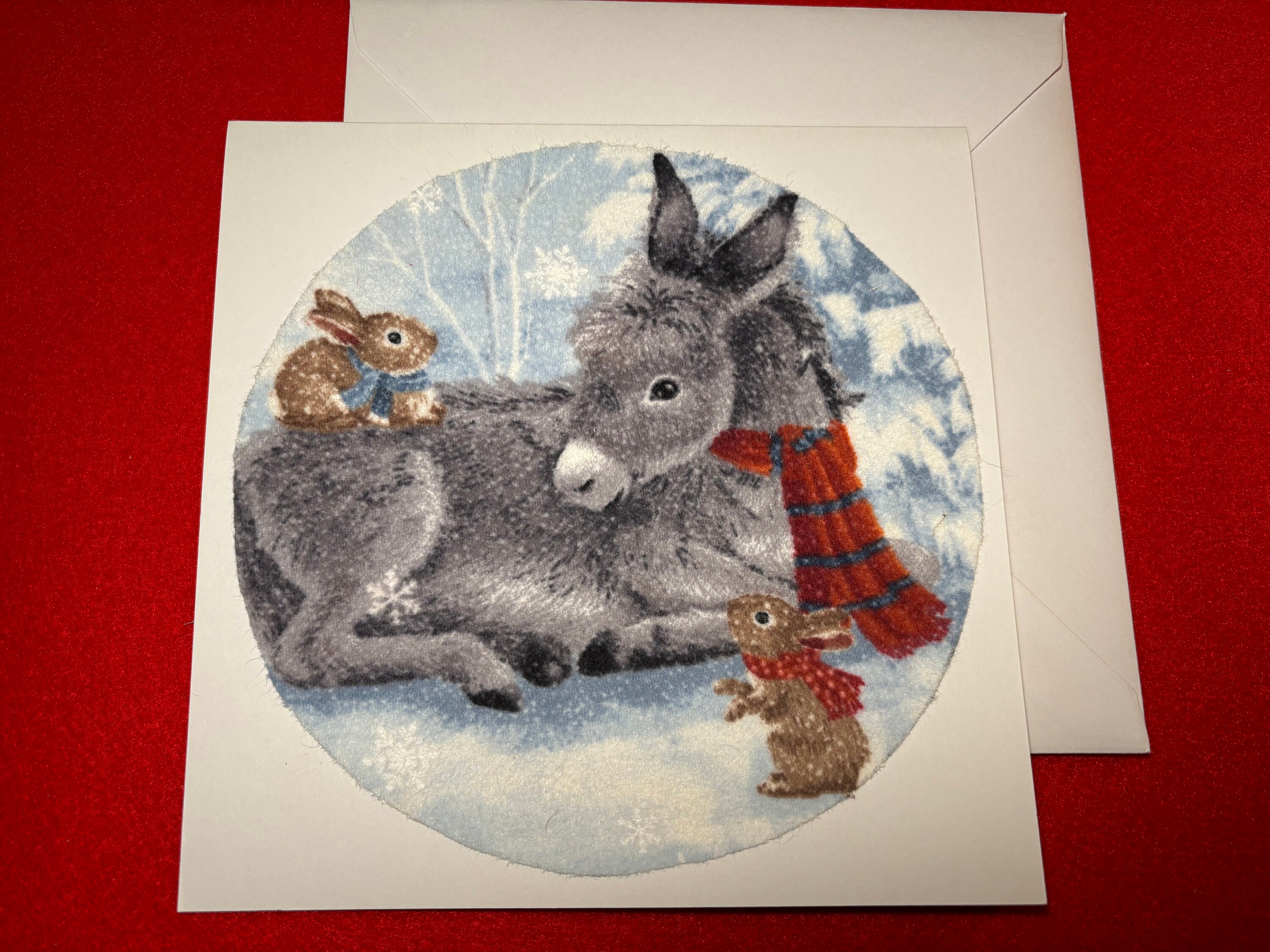 Nigel Quiney Weihnachtskarte – Eselfamilie Im Schnee, Mit Folienprägung, 228x160 Mm, Umweltfreundlich, Aus Großbritannien