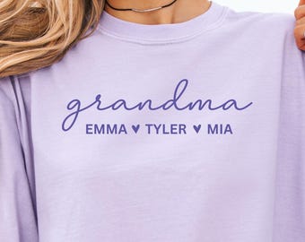 Comfort Colors® Personalized Grandma Shirt With Grandkids Names, Long Sleeve T-Shirt, Gift For Grandma