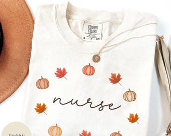 Comfort Colors Thanksgiving Pumpkin Nurse Shirt, RN Shirts