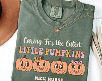 Comfort Colors Halloween NICU Nurse Shirt, Fall Pumpkin Neonatal Nurse T-shirt