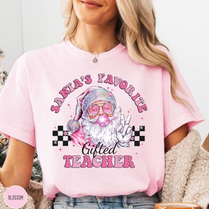 Christmas Gifted Teacher Shirt Comfort Colors, Retro Santa&#39;s Favorite Gifted Teacher Tshirt, Trendy Xmas Holiday Party Gifted Teacher Shirts