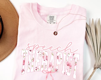 Comfort Colors Coquette Pink Bow Speech Therapist Shirt
