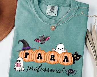 Comfort Colors Halloween Paraprofessional Shirt, Fall Pumpkin Para Professional T-shirts