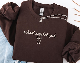 School Psychologist Sweatshirt, Trendy Bow School Counselor Crewneck