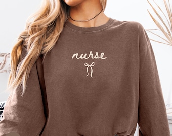 Comfort Colors Nurse Long Sleeve Shirt, Trendy Coquette Bow Registered Nurse Shirts