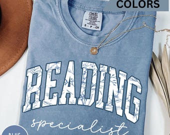 Floral Reading Specialist Comfort Colors Shirt, Reading Teacher T-shirt