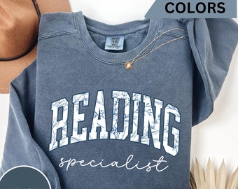 Comfort Color Floral Reading Specialist Crewneck Sweatshirt, Reading Teacher Gift