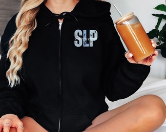 SLP Zip Up Hoodie Sweatshirt, Speech Language Pathologist Gift