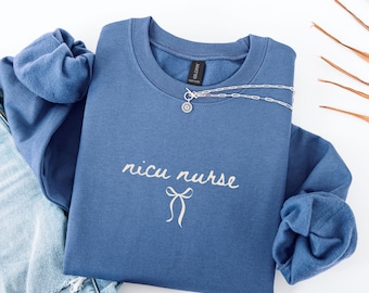 NICU Nurse Sweatshirt, Trendy Coquette Bow Neonatal Intensive Care Unit RN Crewneck