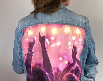 Hand painted denim jean jacket inspired by great music
