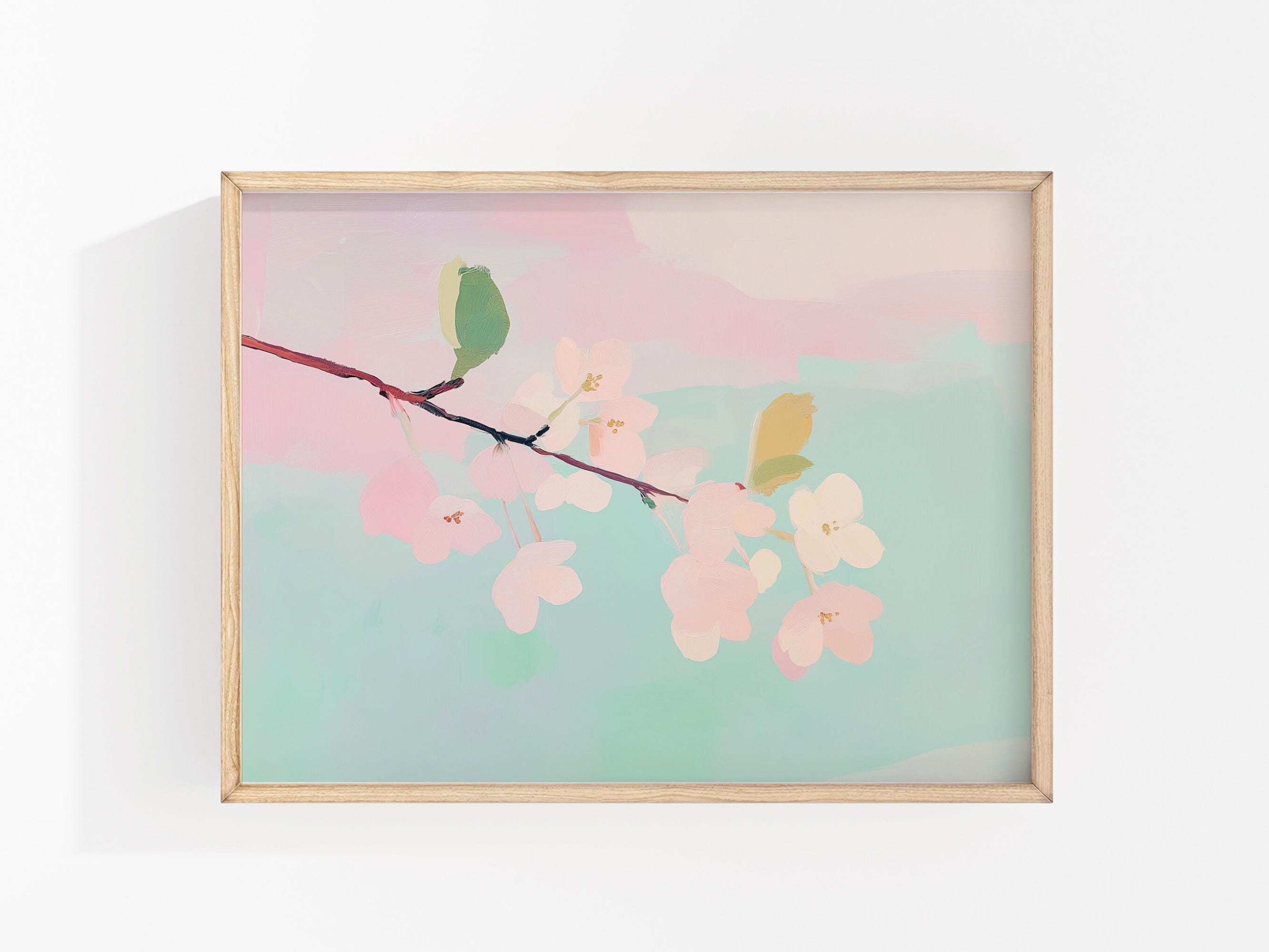 Cherry Blossom Art Print: Pastel Pink & Green Floral Wall Decor - Etsy