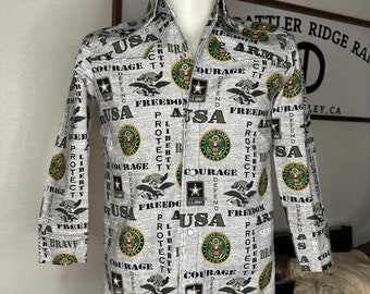 Army Rodeo Shirt/Western wear/Equestrian show shirt/Fringe western shirt/Long sleeve shirt/Rodeo shirt/Cowboy Shirt/ Riding shirt/ military