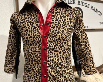 Cheetah Fringe Rodeo Shirt/Western wear/Equestrian show shirt/Fringe western shirt/Long sleeve shirt/Rodeo shirt/Cowgirl Shirt/ Riding shirt