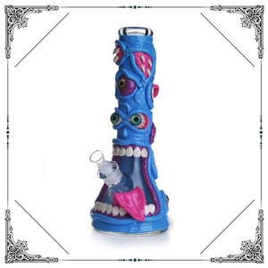 The Crazy Monster FaceGlass Bong Water Pipe Hookah 12" 3D Hand Painting