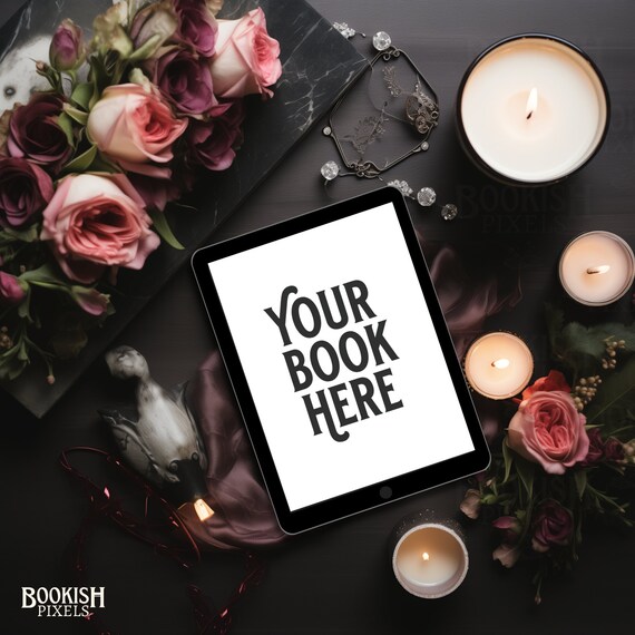 Romantic eBook mockup with Roses | ebook cover | blank ipad mockup | digital book cover | Book Mockup Canva Template | Bookstagram Flatlay