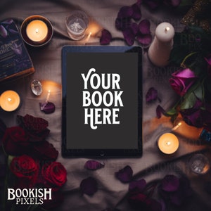 Makieta e-booka dla dorosłych | okładka e-booka | pusty iPad | pusta okładka książki cyfrowej | Dark Romance Bookstagram Flatlay I Canva Tablet Mock up