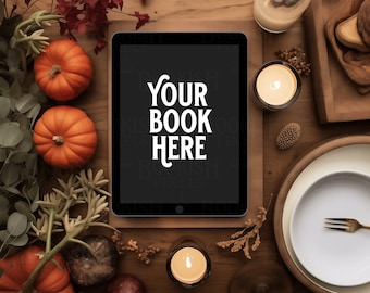 Harvest Bookstagram ebook flatlay mockup with Pumpkins | ebook cover | Thanksgiving Bookish Instagram I Book Mockup Canva Template | Recipe