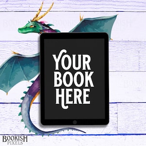 Dragons Bookstagram Flatlay | Okładka ebooka dla dorosłych z gatunku fantasy | Pusty szablon na iPada | Okładka książki cyfrowej | Mockup ebooka I Canva Device Book