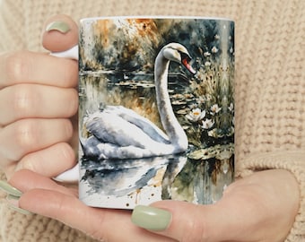 Swan coffee mug, white swan mug, cute mug, gift for Her, gift for Him, gift for Friend, wildlife mug