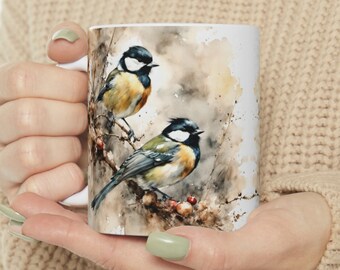 Great tits coffee mug, tit-birds mug, cute mug, gift for Her, gift for Him, gift for Friend, wildlife mug