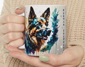 German Shepherd, German Shepherd portrait coffee mug, ceramic mug 11oz, pet portrait, mug for dog lovers, gift for pet lovers