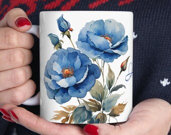 Personalized flower mug, floral coffee mug, botanical tea mug, wildflowers coffee mug, watercolor flowers, custom mug 11oz