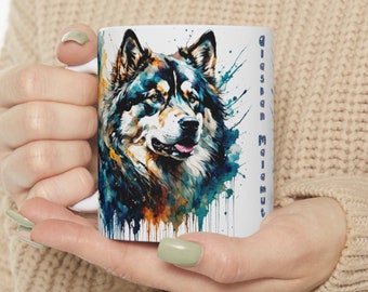Alaskan Malamute coffee mug, ceramic mug 11oz, gift for dog lovers, pet portrait, Alaskan Malamute portrait