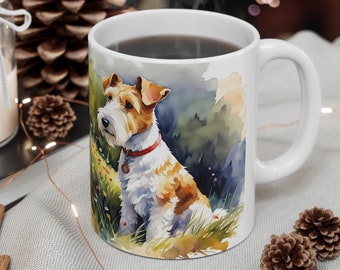 Pet portrait, ceramic coffe mug 11oz, gift for dog lovers, portrait of Fox Terrier
