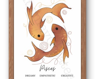 Pisces Fish Art | Trendy Wall Art | Printable Art | Pisces Gift | Art Print | Digital Download