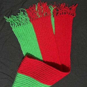 Green and Red Crochet Scarf, Handmade, Great Quality