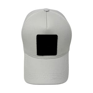 White 5 panel cotton hat with interchangeable patch front, clean minimalist look and adjustable fit.