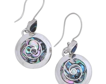 Pachamama Earrings in 950 Silver - Inlaid with Abalone Stone, 0.75 inches - Handmade