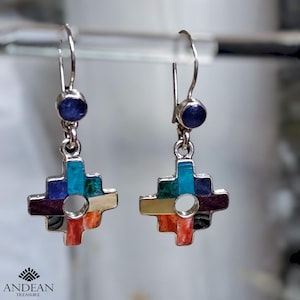 Chakana jewelry set, colorful with natural stones and 950 silver, earrings, silver pendants, special gift