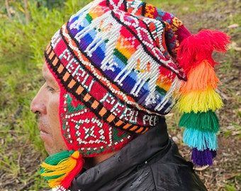 Traditional Andean Chullo / Shaman Hat / Chullo Qero / Andean Hat / Typical Inca garment / Handmade - Free shipping./Inca Designs