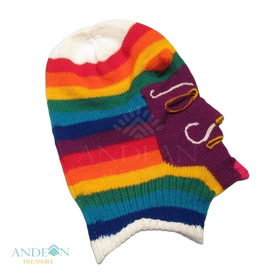 Knitted Wool Mask - Waq'ollo - Rainbow Stripe, Knitted Wool