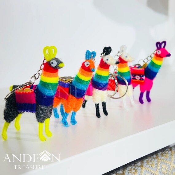 Portachiavi, lama in miniatura Alpaca, portachiavi in lana di lama
